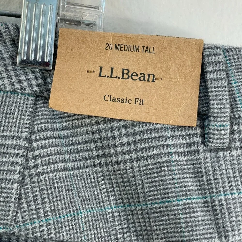 NEW‎ LL Bean Womens 20 Medium Tall Classic Fit Plaid Pants Straight Leg